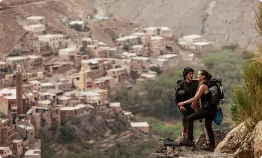 Couple hiking on a mountain